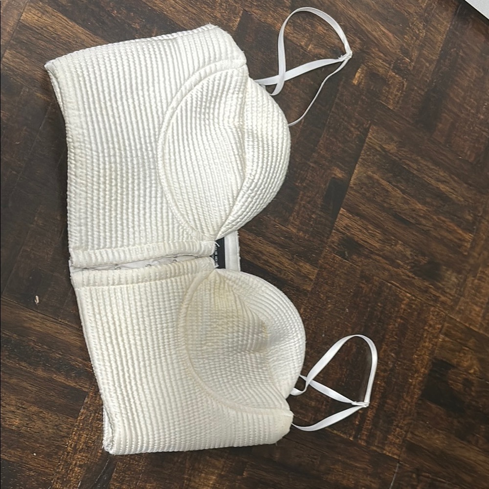 White Ribbed Strapless Top